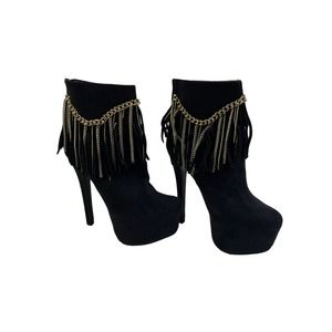 Bebe Suede Black Gold Chains Platform Boots Booties‎ Pumps Sz 8